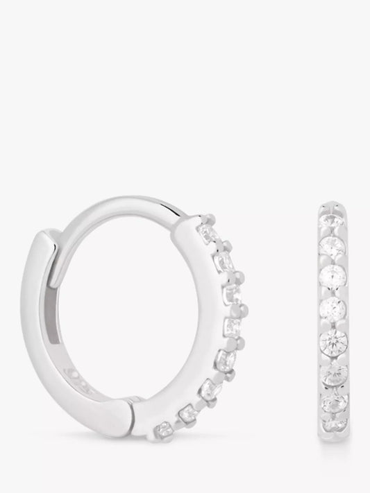 Astrid & Miyu Cubic Zirconia Huggie Hoops Earrings, Silver/Clear