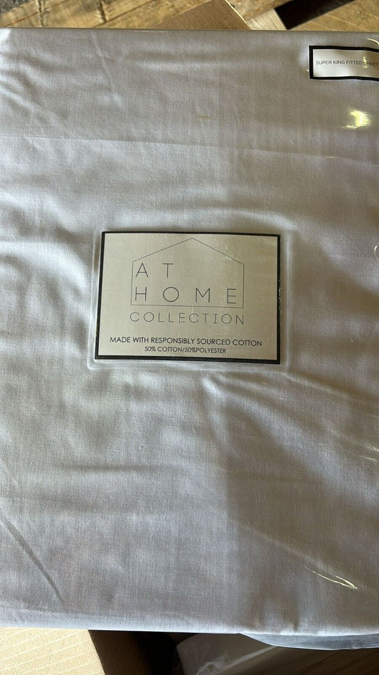 At Home Collection White Cotton Fitted Sheet Super King