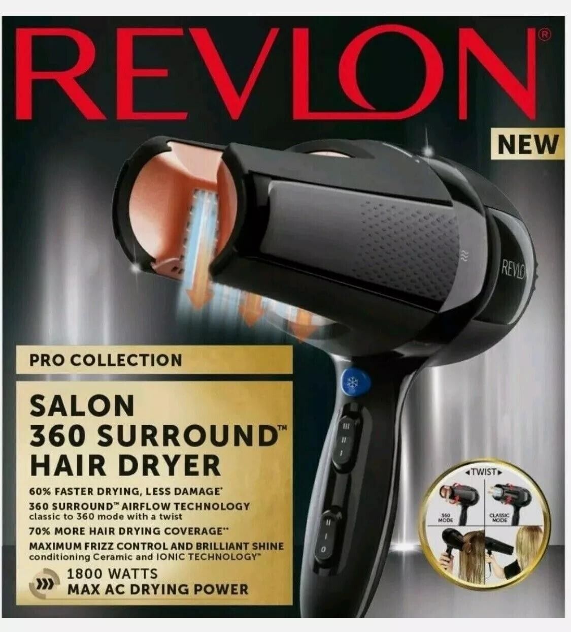 Revlon Pro Collection Salon 360 Surround AC Hair Dryer, 1800 W RRP £89.99