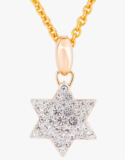 Eclectica Vintage 22ct Gold Plated Swarovski Crystal Hexagram Star Pendant Necklace