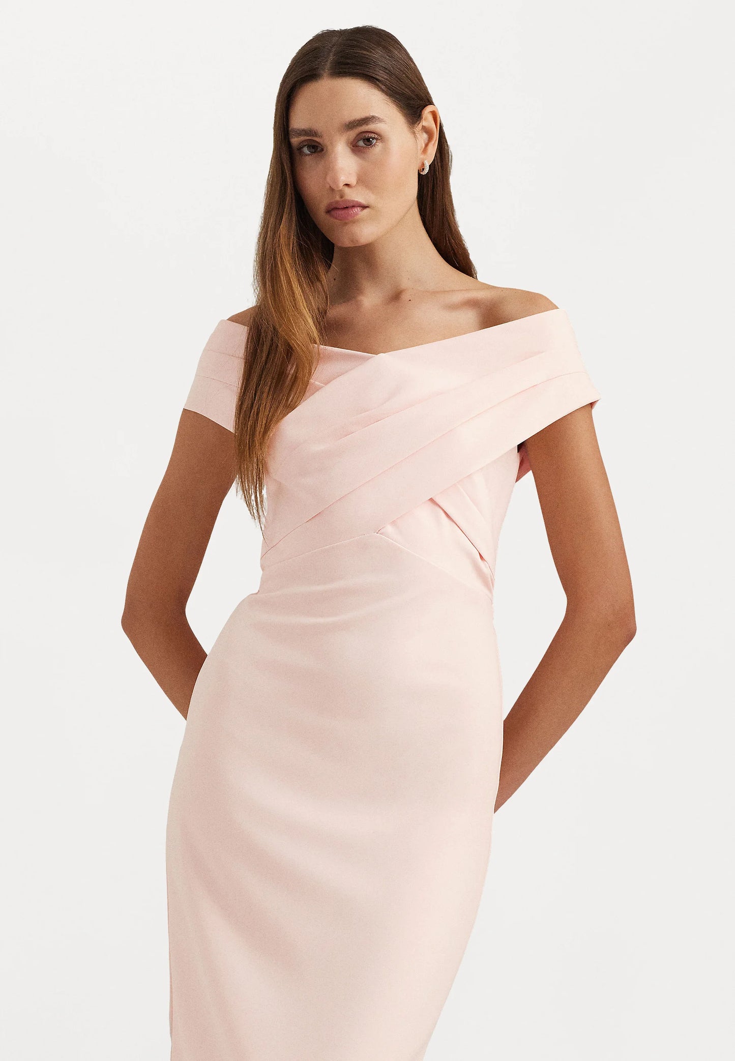 BNWT Ralph Lauren Crepe Off-the-Shoulder Gown Pink Opal Size 10 Prom Ball Christmas RRP £279