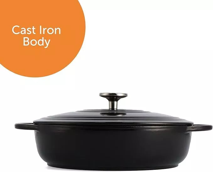 BK Bourgogne Enameled Cast Iron Shallow Casserole With Lid in Black - 28cm/4l