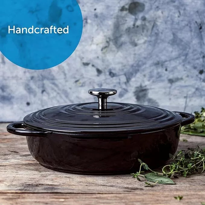 BK Bourgogne Enameled Cast Iron Shallow Casserole With Lid in Black - 28cm/4l